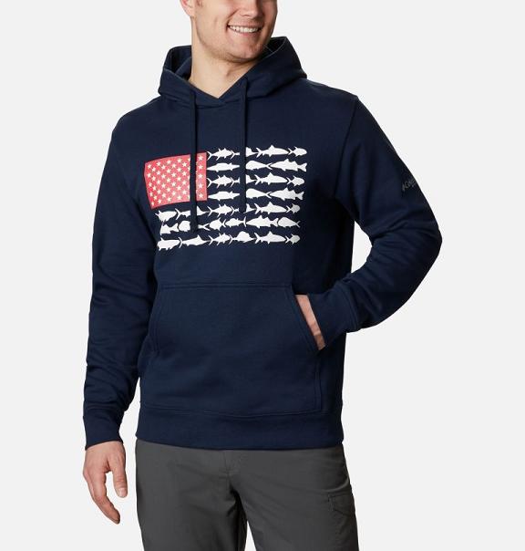 Columbia PFG Fish Flag Hoodies Navy White For Men's NZ97348 New Zealand